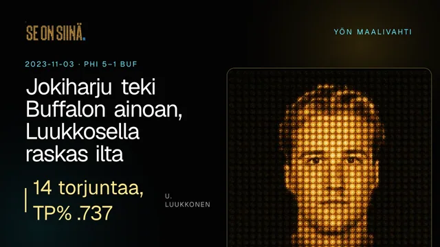Jokiharju teki Buffalon ainoan, Luukkosella raskas ilta. U. Luukkonen. PHI 5–1 BUF