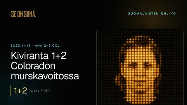 Kiviranta 1+2 Coloradon murskavoitossa. J. Kiviranta. ANA 2–8 COL