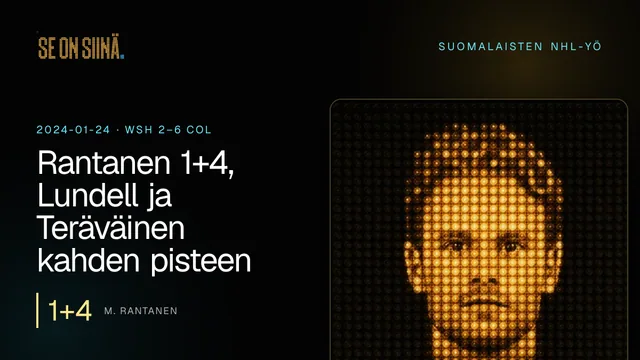 Rantanen 1+4, Lundell ja Teräväinen kahden pisteen iltoihin. M. Rantanen. WSH 2–6 COL