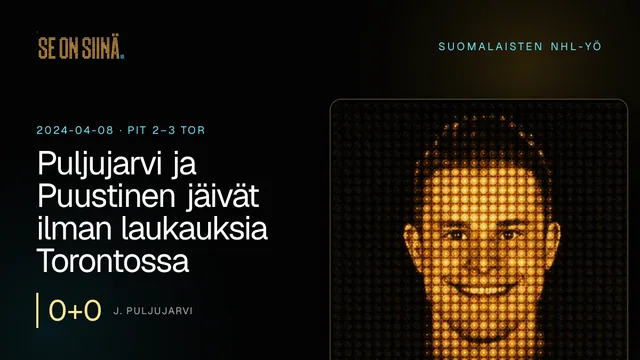 Puljujarvi ja Puustinen jäivät ilman laukauksia Torontossa. J. Puljujarvi. PIT 2–3 TOR