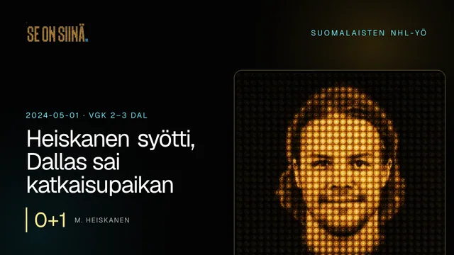Heiskanen syötti, Dallas sai katkaisupaikan. M. Heiskanen. VGK 2–3 DAL