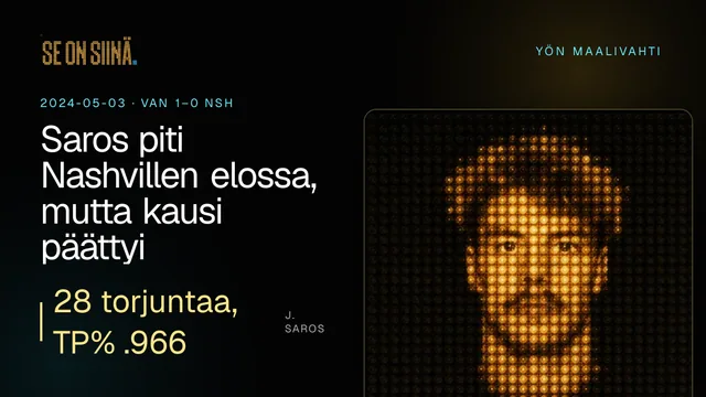 Saros piti Nashvillen elossa, mutta kausi päättyi. J. Saros. VAN 1–0 NSH