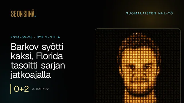 Barkov syötti kaksi, Florida tasoitti sarjan jatkoajalla. A. Barkov. NYR 2–3 FLA