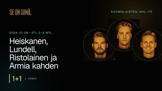 Heiskanen, Lundell, Ristolainen ja Armia kahden pisteen iltoihin. J. Armia, U. Luukkonen, K. Lankinen. STL 2–5 MTL