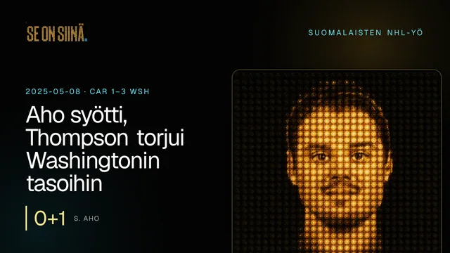 Aho syötti, Thompson torjui Washingtonin tasoihin. S. Aho. CAR 1–3 WSH