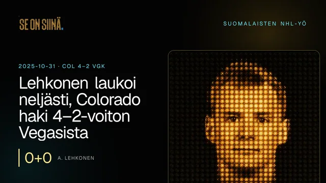 Lehkonen laukoi neljästi, Colorado haki 4–2-voiton Vegasista. A. Lehkonen. COL 4–2 VGK