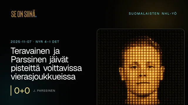 Teravainen ja Parssinen jäivät pisteittä voittavissa vierasjoukkueissa. J. Parssinen. NYR 4–1 DET