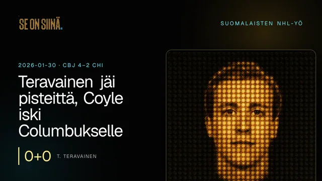Teravainen jäi pisteittä, Coyle iski Columbukselle 3+1. T. Teravainen. CBJ 4–2 CHI
