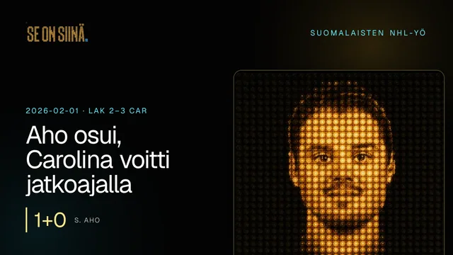 Aho osui, Carolina voitti jatkoajalla. S. Aho. LAK 2–3 CAR