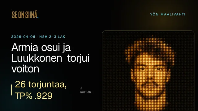 Armia osui ja Luukkonen torjui voiton. J. Saros. NSH 2–3 LAK