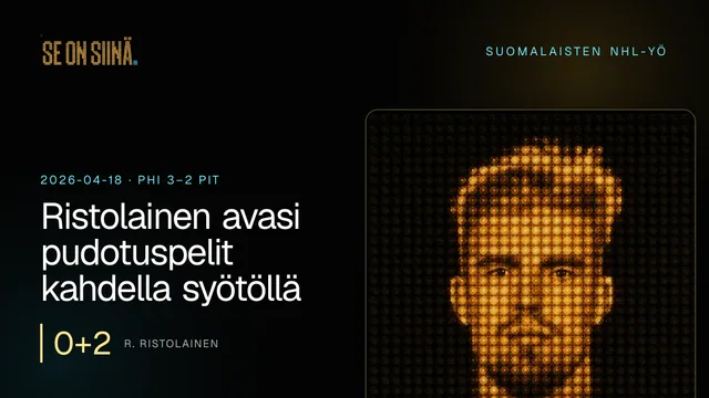 Ristolainen avasi pudotuspelit kahdella syötöllä. R. Ristolainen. PHI 3–2 PIT