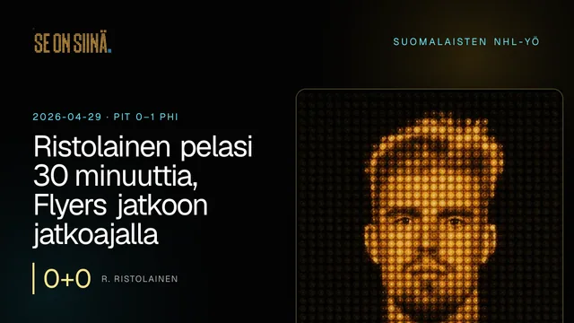 Ristolainen pelasi 30 minuuttia, Flyers jatkoon jatkoajalla. R. Ristolainen. PIT 0–1 PHI