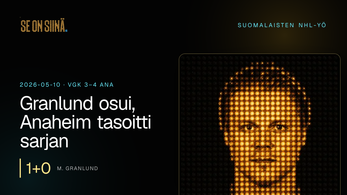 Granlund osui, Anaheim tasoitti sarjan. M. Granlund. VGK 3–4 ANA