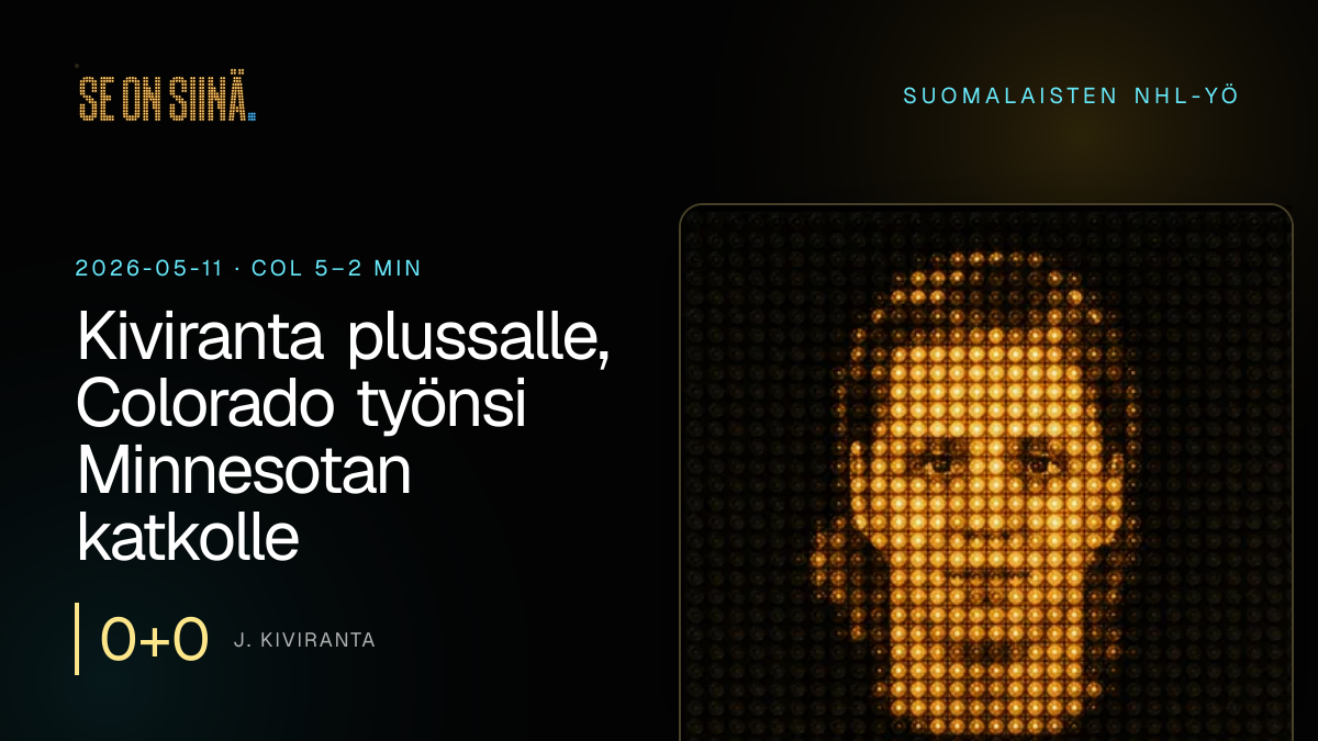 Kiviranta plussalle, Colorado työnsi Minnesotan katkolle. J. Kiviranta. COL 5–2 MIN