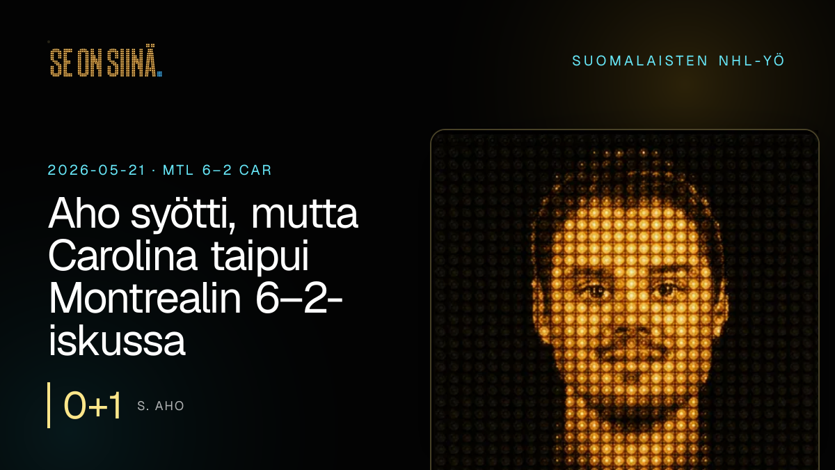 Aho syötti, mutta Carolina taipui Montrealin 6–2-iskussa. S. Aho. MTL 6–2 CAR