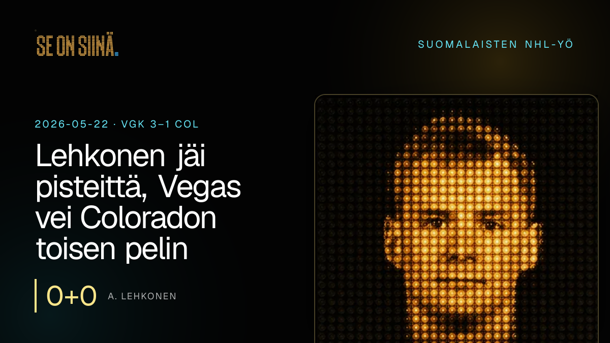 Lehkonen jäi pisteittä, Vegas vei Coloradon toisen pelin. A. Lehkonen. VGK 3–1 COL