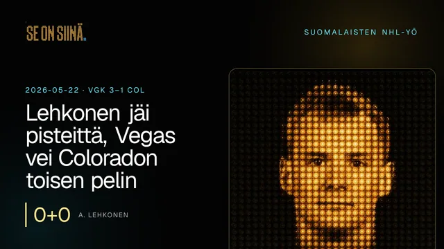 Lehkonen jäi pisteittä, Vegas vei Coloradon toisen pelin. A. Lehkonen. VGK 3–1 COL