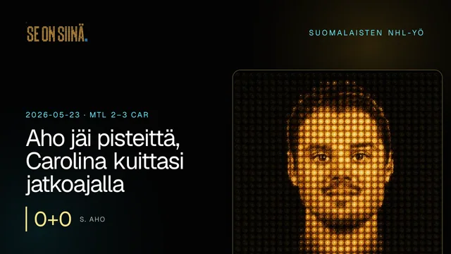 Aho jäi pisteittä, Carolina kuittasi jatkoajalla. S. Aho. MTL 2–3 CAR