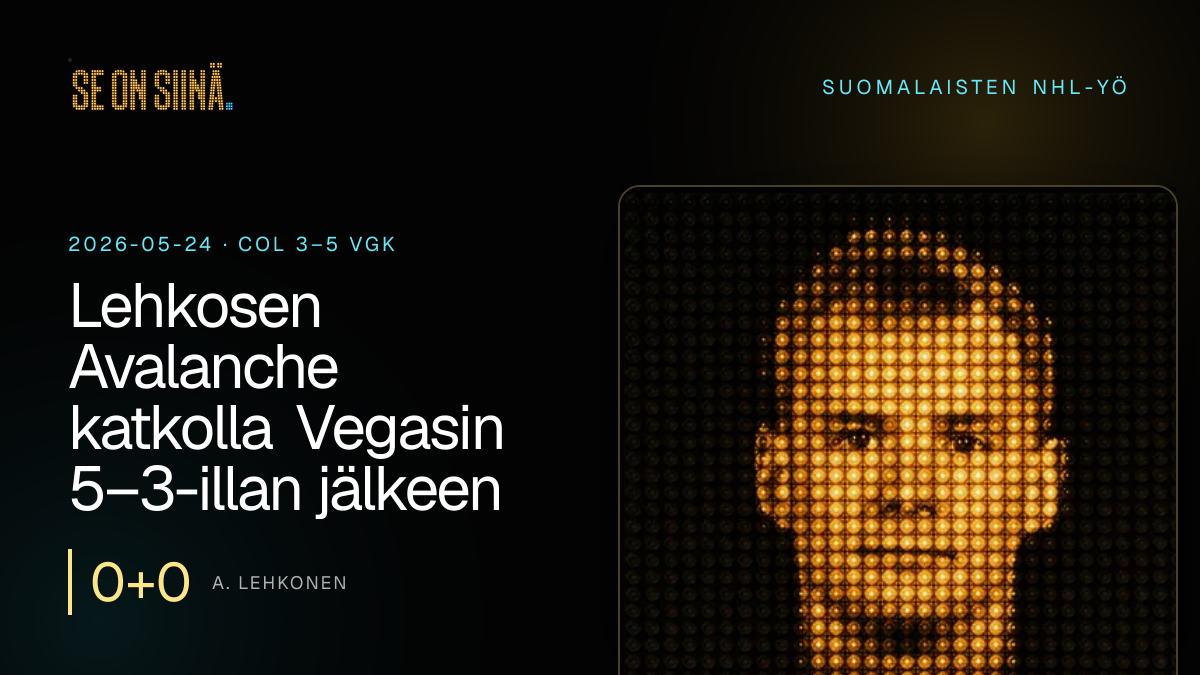 Lehkosen Avalanche katkolla Vegasin 5–3-illan jälkeen. A. Lehkonen. COL 3–5 VGK