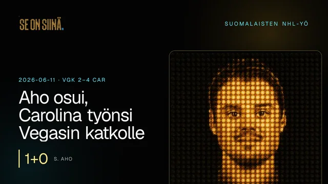 Aho osui, Carolina työnsi Vegasin katkolle. S. Aho. VGK 2–4 CAR