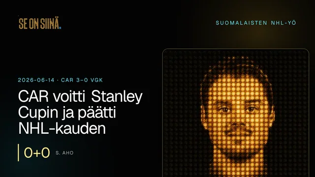 CAR voitti Stanley Cupin ja päätti NHL-kauden. S. Aho. CAR 3–0 VGK