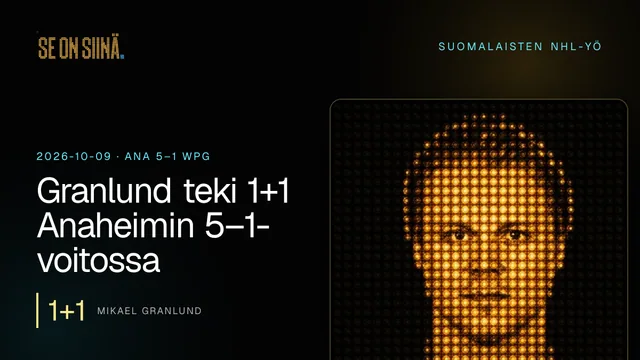 Granlund teki 1+1 Anaheimin 5–1-voitossa. Mikael Granlund. ANA 5–1 WPG